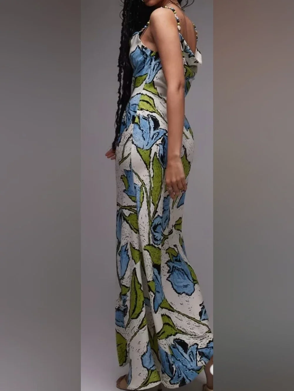 Topshop White Maxi Dress with Blue Floral & Green Leaves. EUR 44, US 12